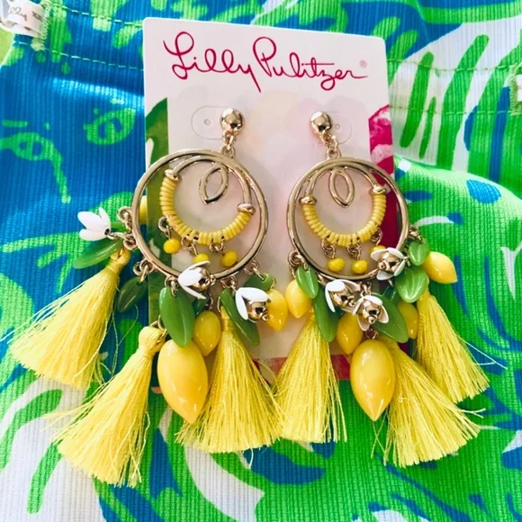 LLILY PULITZER NWT🩷SOLD🩷 YELLOW TASSEL EARRINGS ⭐️ Fun Statement Pierced Post - Picture 7 of 9